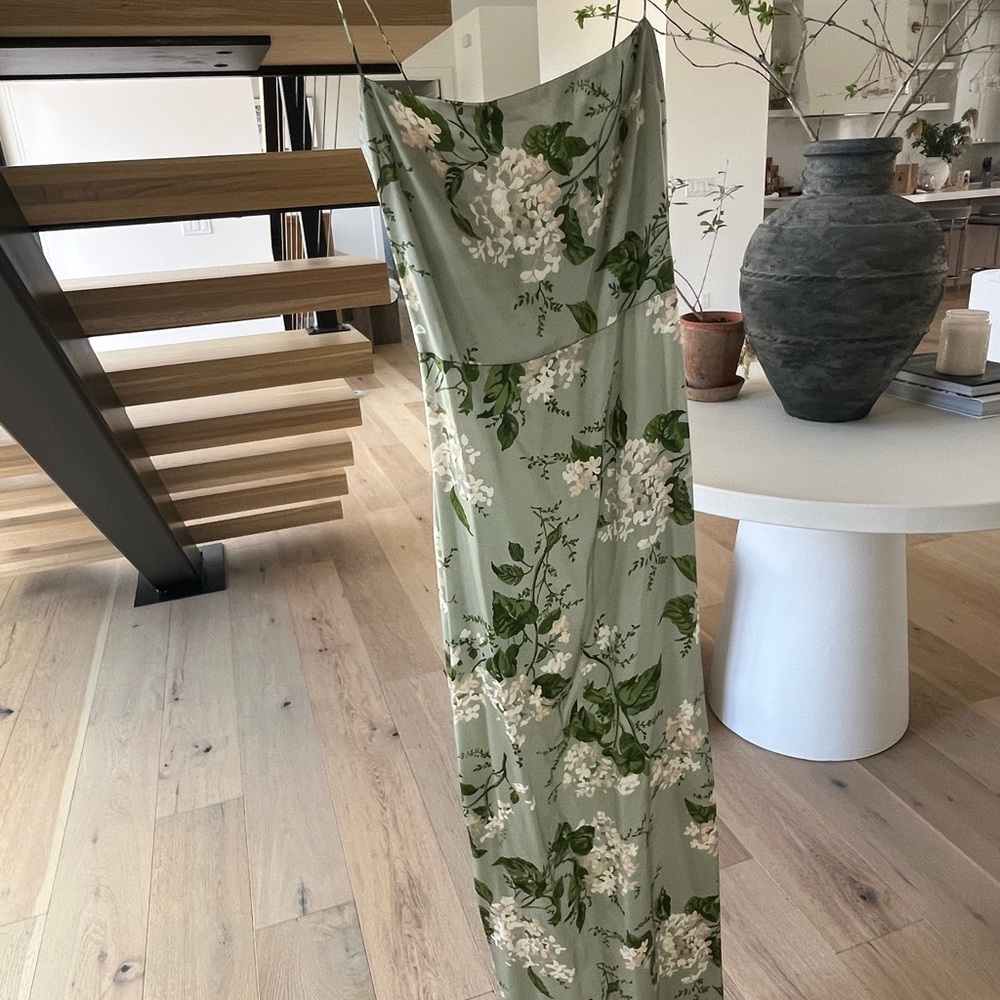 Reformation Frankie silk Floral Mint Green Slip Dress - Picture 9 of 12